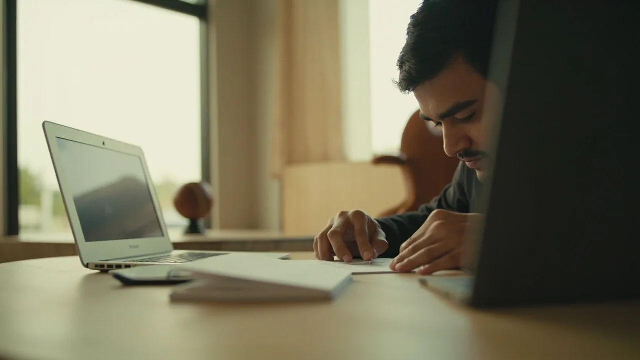 A calm desk with a phone, a paper note and a small evidence file