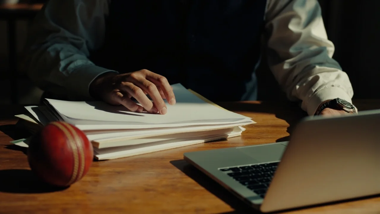 A research desk with a paper note identifying the editorial team